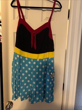 Disney Polka Dot Colorblock Sundress Jumper in Red, Black, Yellow, Blue, White